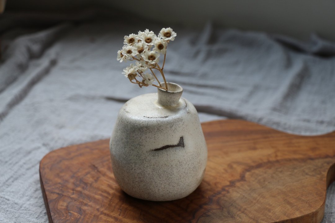 手捏陶 一轮插花器 小瓶 摆件 - 花瓶/陶器 - 陶 