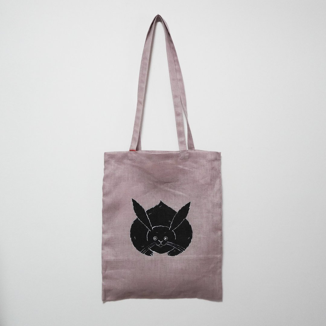 Carrying bag Dull pink straight facing rabbit - 侧背包/斜挎包 - 棉．麻 粉红色