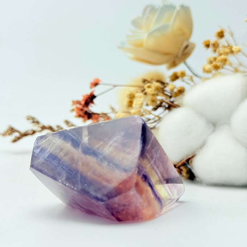 梦幻玫瑰萤石 萤石随形 七彩萤石 紫黄 方块体 超透 千层 粉15 - 摆饰 - 水晶 多色