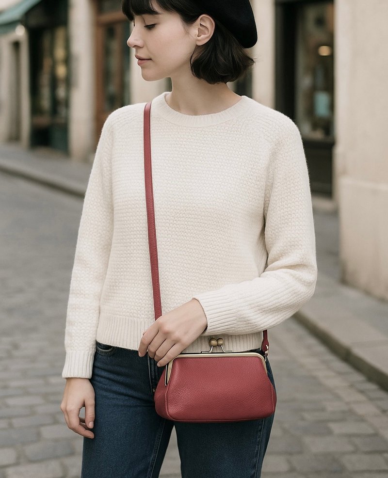 Sienna真皮三框口金皮夹手机袋可以背的皮夹 - 侧背包/斜挎包 - 真皮 咖啡色