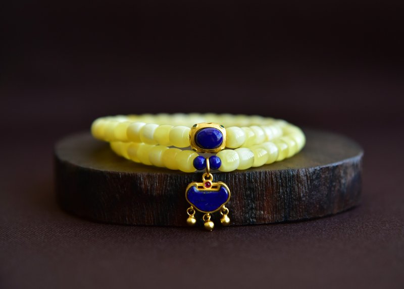 如意天然Amber白花蜜香珀直接桶珠古典手串手链 - 手链/手环 - 宝石 黄色