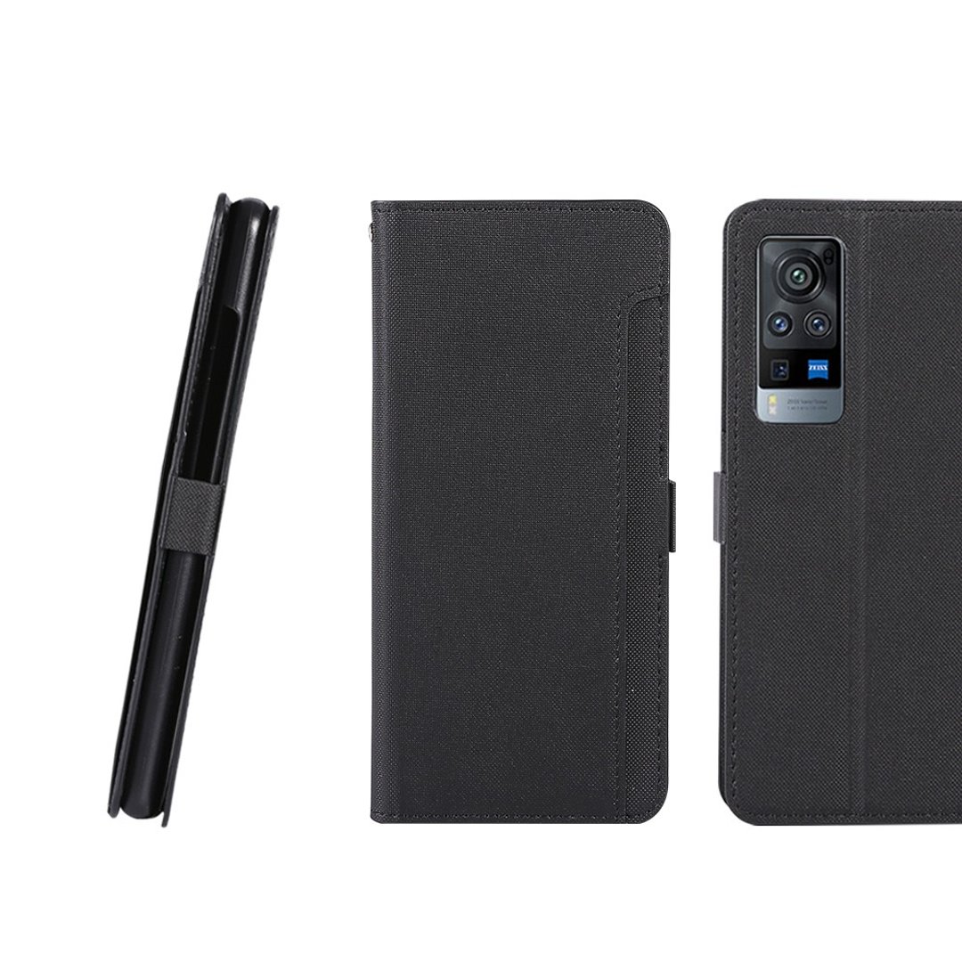 CASE SHOP vivo X60(5G) 专用前插卡侧立式皮套-黑 - 手机壳/手机套 - 人造皮革 黑色