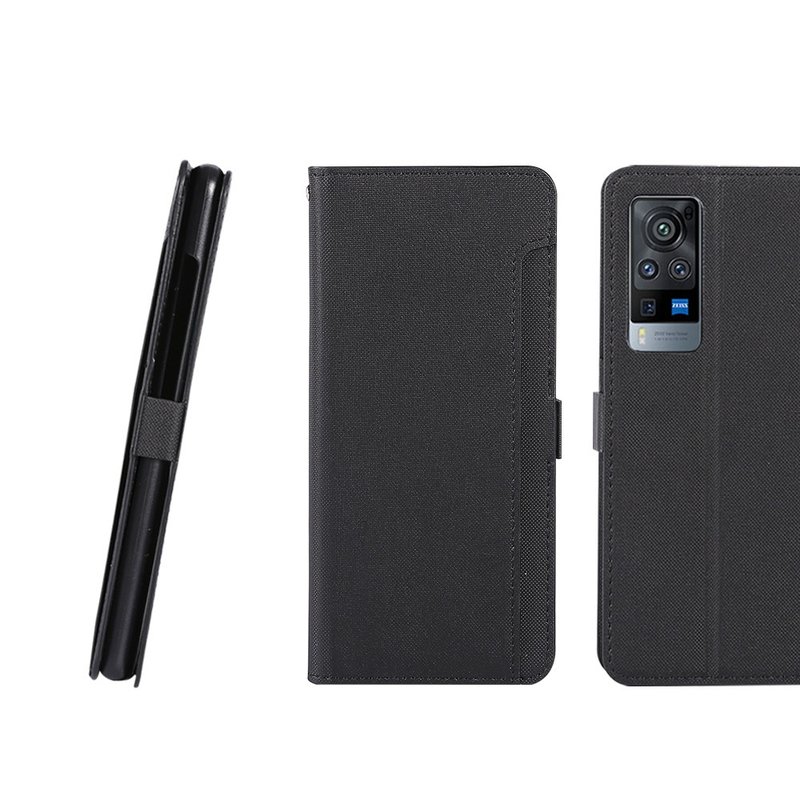 CASE SHOP vivo X60(5G) 专用前插卡侧立式皮套-黑 - 手机壳/手机套 - 人造皮革 黑色