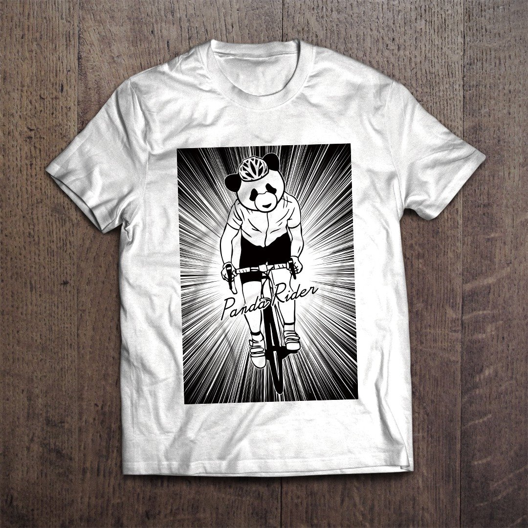 Road Bike T-shirt Panda Rider - 女装 T 恤 - 棉．麻 白色