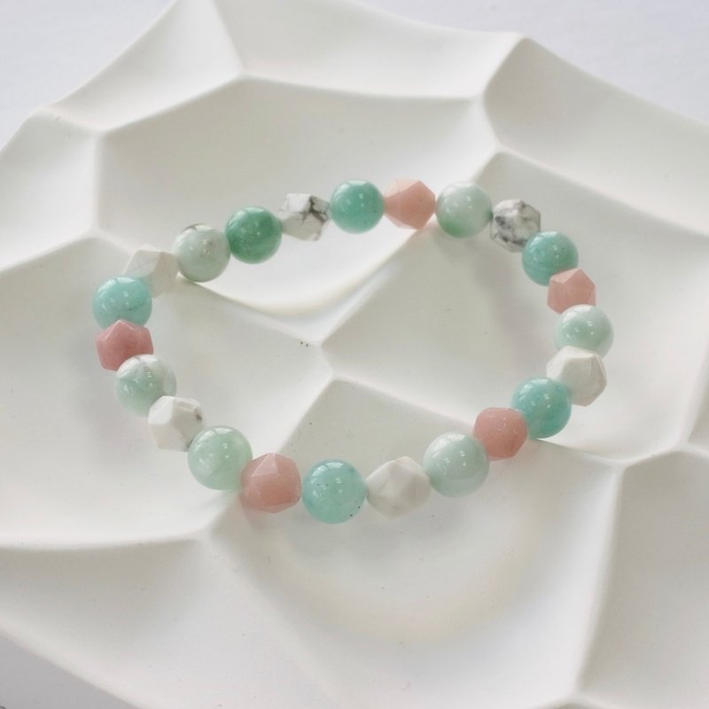 B044七轮调和手串/白松石/绿天使/粉晶/天然晶石/能量石/原生态 - 手链/手环 - 水晶 多色