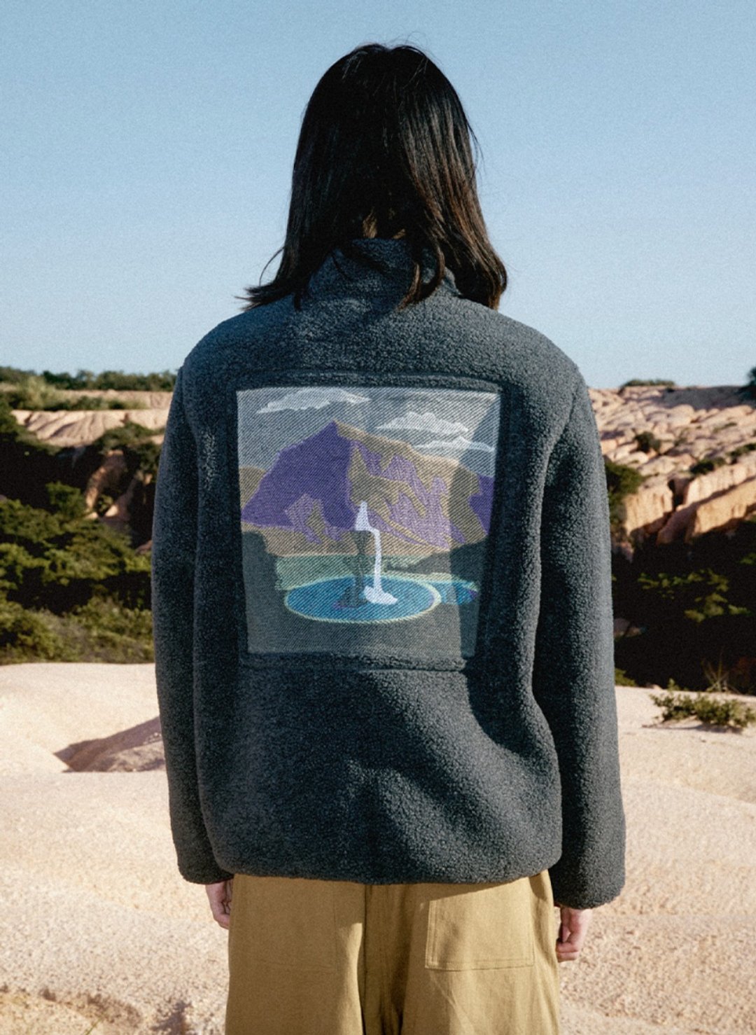 Landscape Embroidery 风景刺绣 摇粒绒 两面穿 夹克外套 - 女装上衣 - 其他材质 灰色