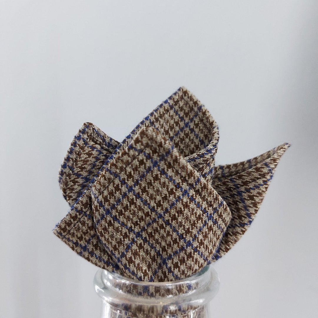 Pocket Square - Brown Houndstooth - 手帕/方巾 - 棉．麻 咖啡色