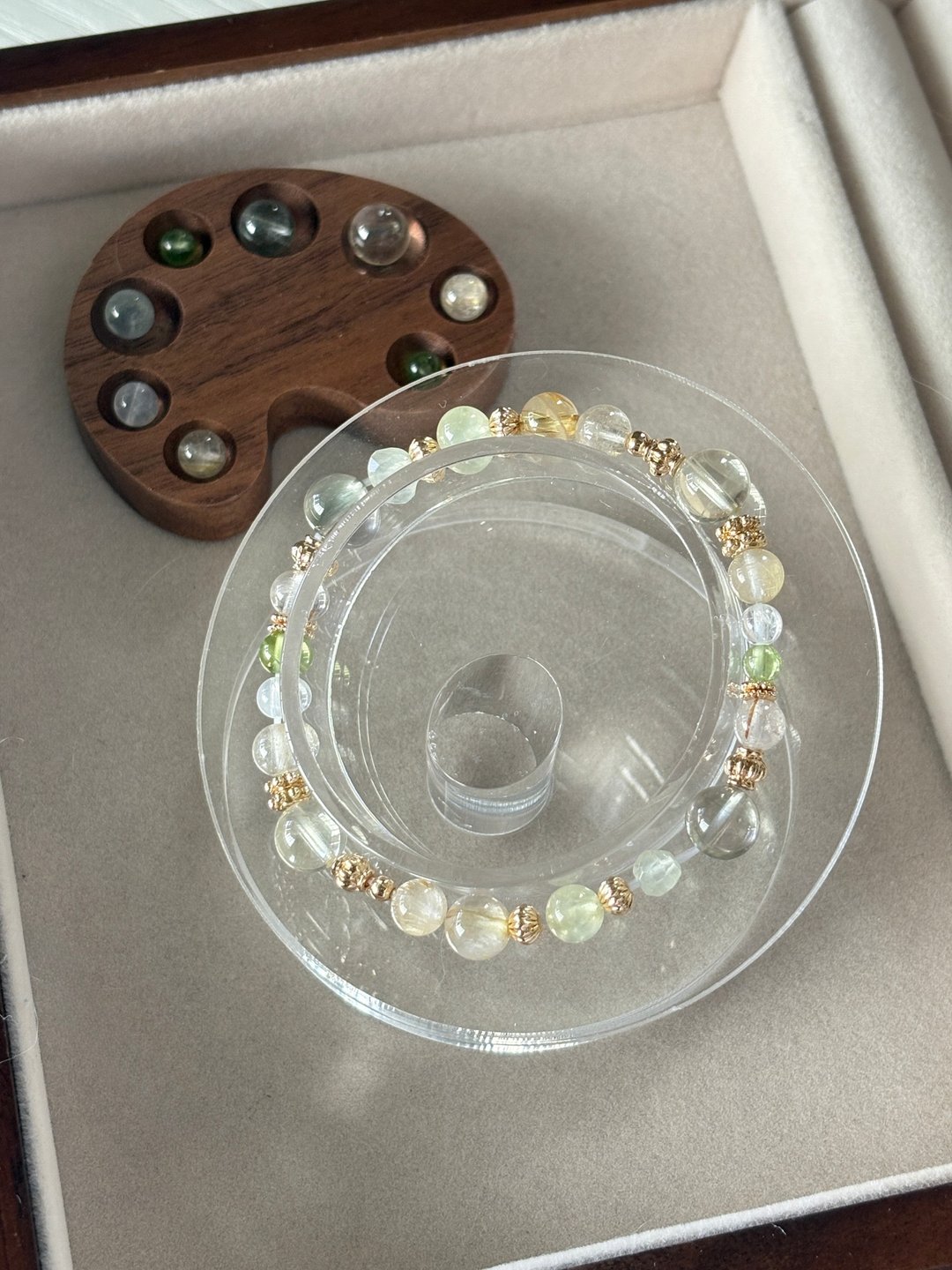 /树影间的光/财运黄水晶 金发晶 钛金 葡萄石 绿发晶月光石橄榄石 - 手链/手环 - 水晶 金色