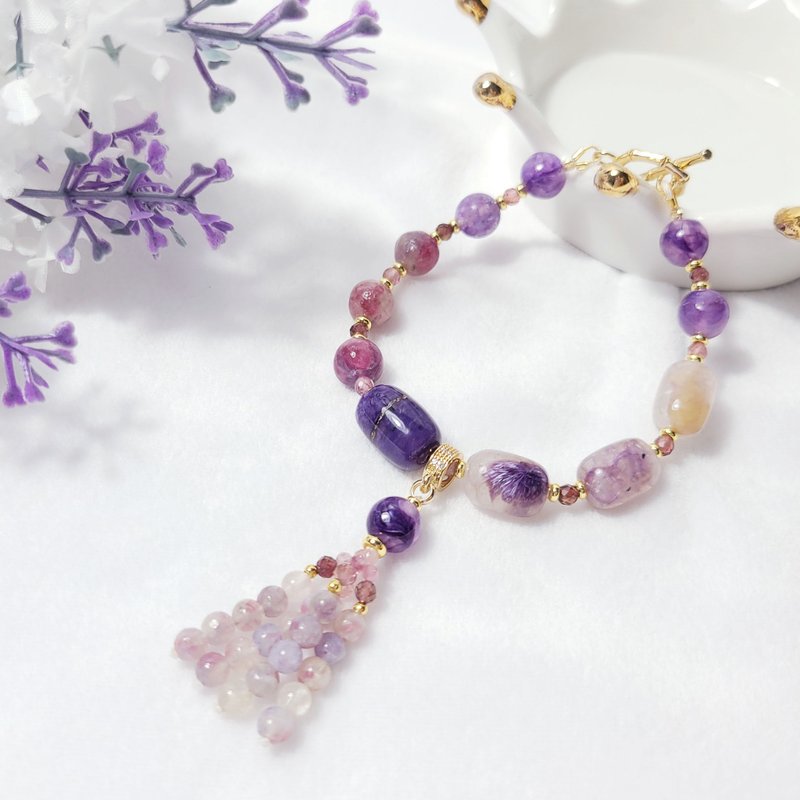 玉化紫龙晶 梅花碧玺 大红大紫 事业 富贵 智慧 手链 单品 礼物 - 手链/手环 - 宝石 紫色