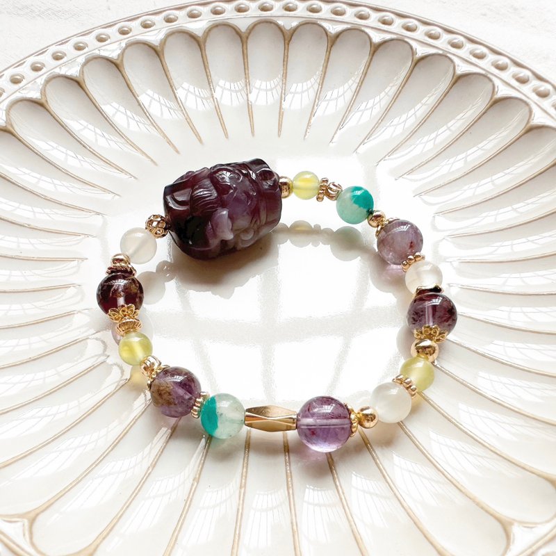 土地公爷爷的招财小宇宙 土地公手链 招财手链 阿拉善 紫幽灵 - 手链/手环 - 半宝石 紫色