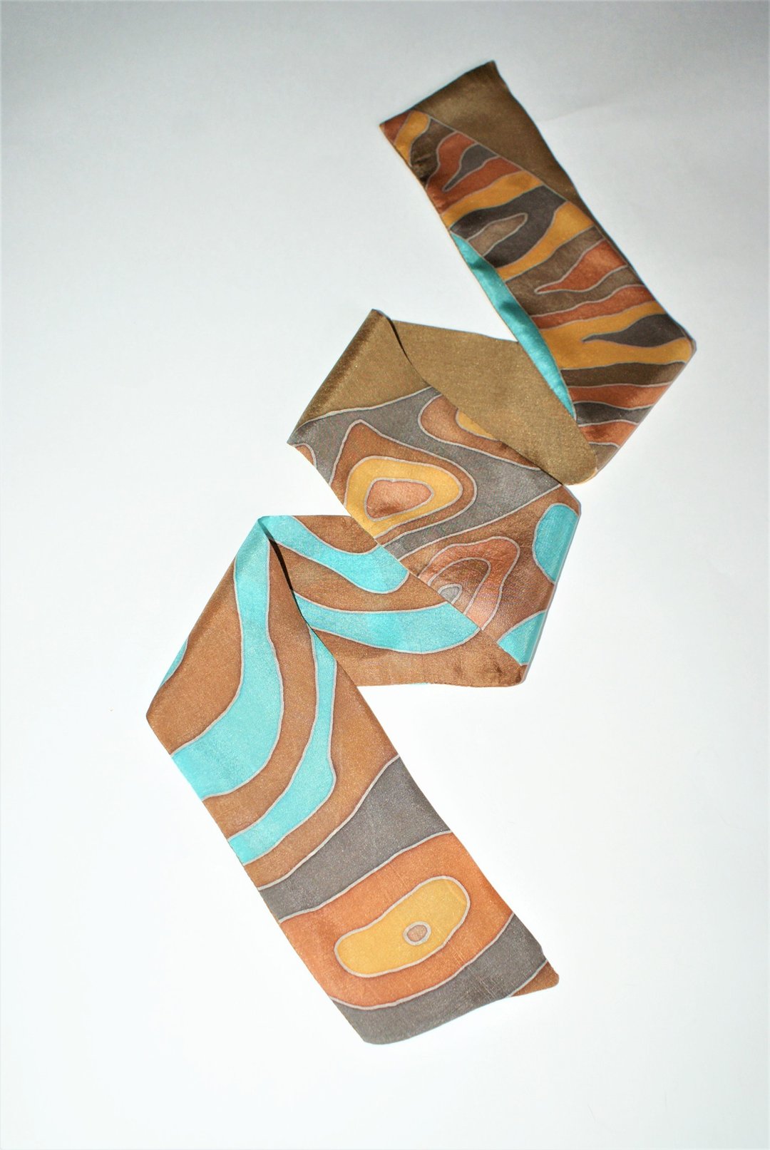 Hand painted silk scarf Small silk scarf for neck Wrist scarves - 丝巾 - 丝．绢 咖啡色