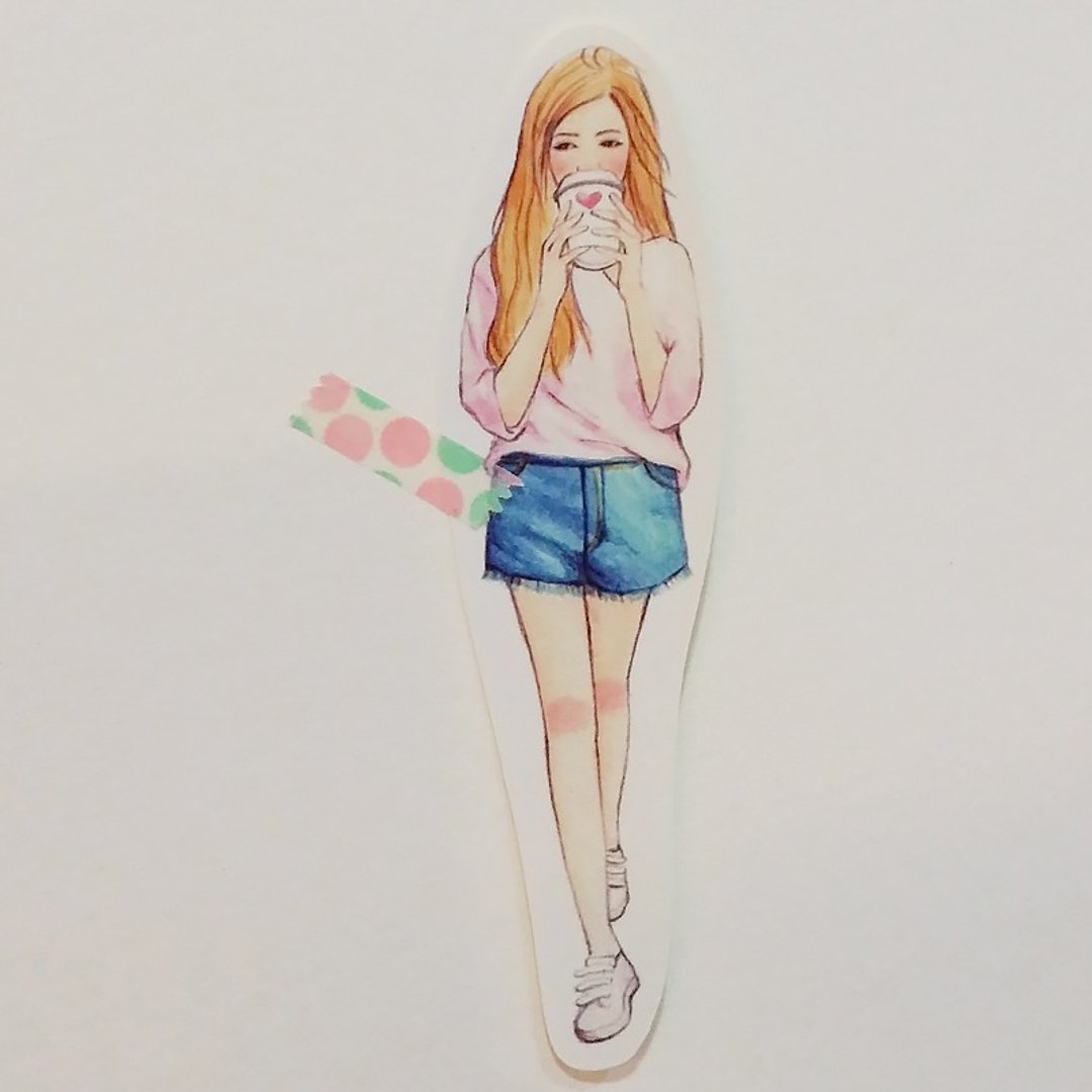 ✦喝饮料的女孩 / 全身单张贴纸 - 贴纸 - 纸 