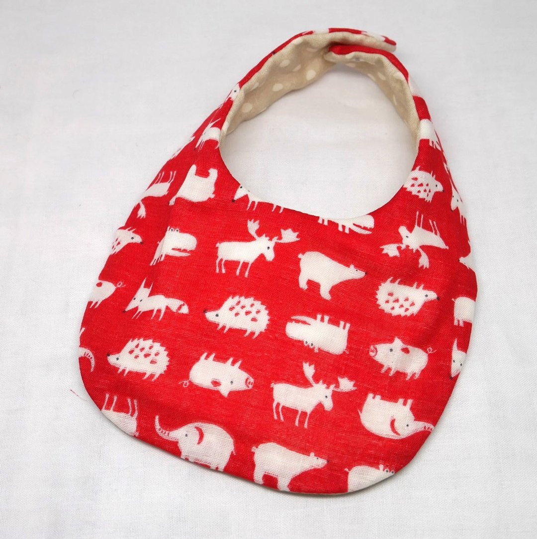 Japanese Handmade 4-layer-double gauze Baby Bib - 围嘴/口水巾 - 棉 红色