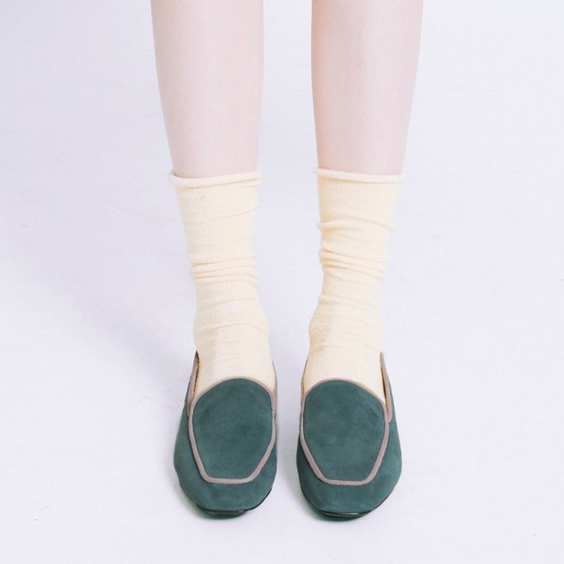 轻盈慕斯足感!丝绒滚边小方头便鞋 海绿 全真皮 MIT - 女款休闲鞋 - 其他材质 绿色