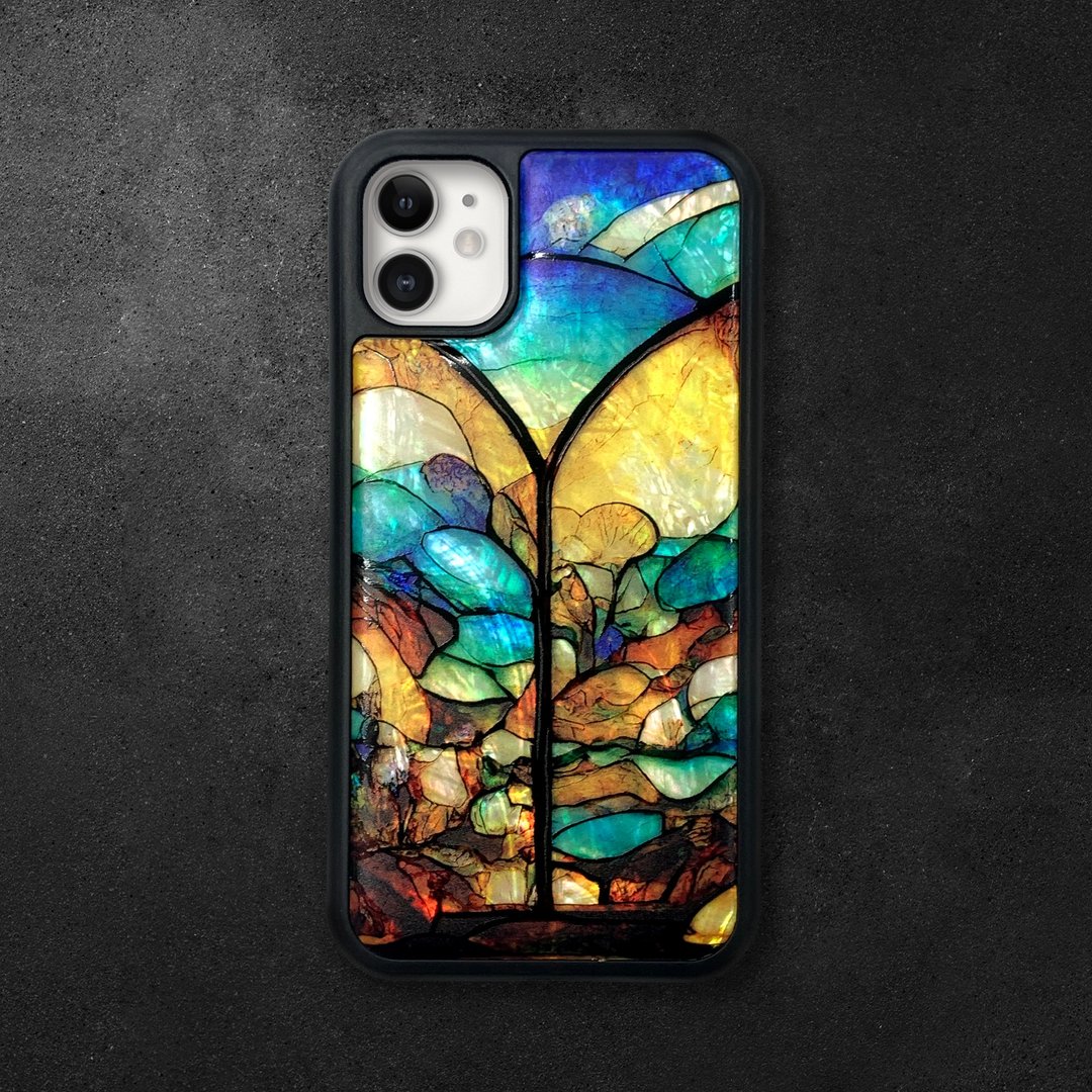 天然贝壳 iPhone 16 耐冲击保护套 花窗玻璃风格 可定制名字 016 - 手机壳/手机套 - 贝壳 多色