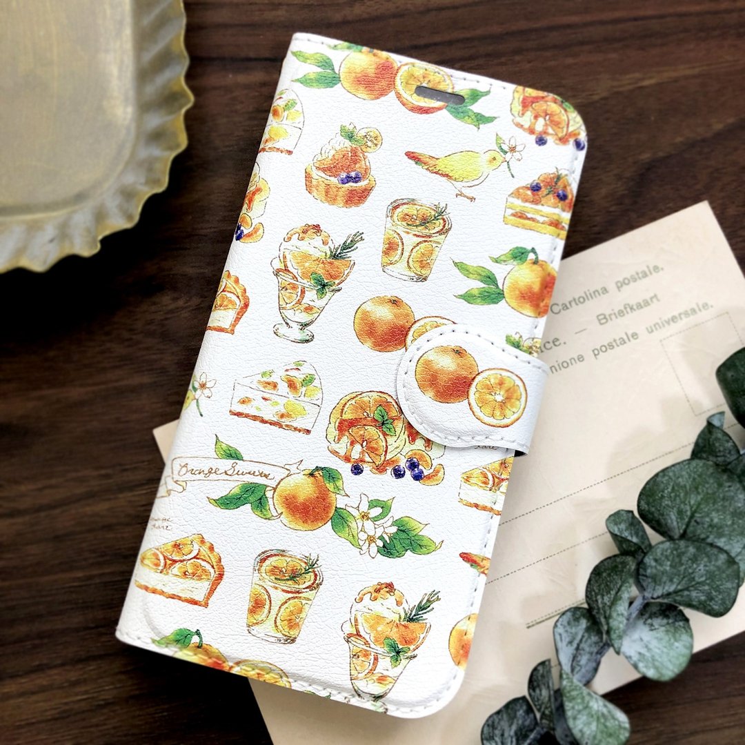 Orange Sweets notebook type smartphone case compatible with all iPhone and Android models - 手机壳/手机套 - 人造皮革 橘色