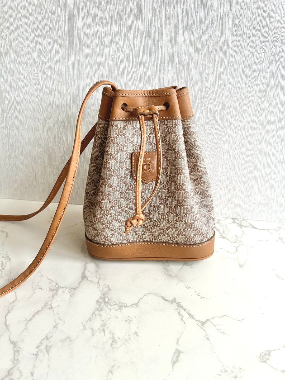 绝版古董包 Celine 老花中古水桶包 单肩包 皮革包 斜背复古二手 - 侧背包/斜挎包 - 真皮 咖啡色
