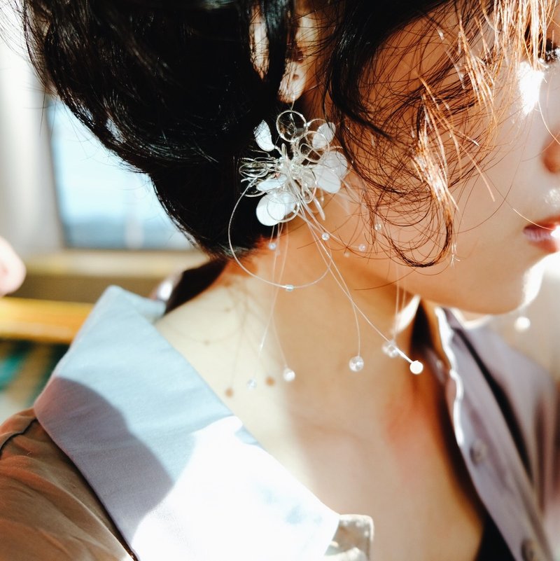 雨花 - 单边/单耳 造型手工设计树脂耳环垂/款吊/earring - 耳环/耳夹 - 其他材质 白色