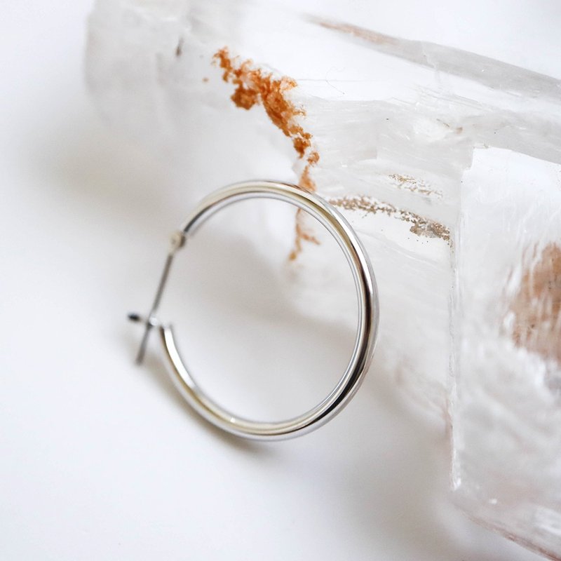 耳扣 14K 白K金 素圈耳扣 - 耳环/耳夹 - 贵金属 