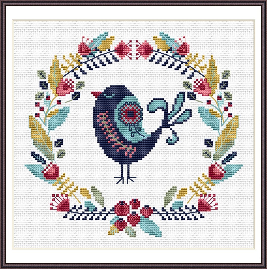 Nordic Cross Stitch Pattern Bird Primitive Nordic Style Embroidery PatternPDF170 - 手工艺教程/工具书 - 其他材质 