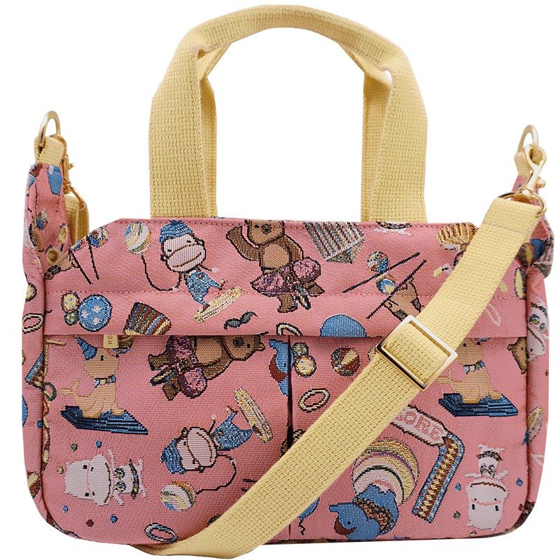 斜背包 手提两用 /防泼水 平织缇花 开心马戏团(粉) - 侧背包/斜挎包 - 其他材质 