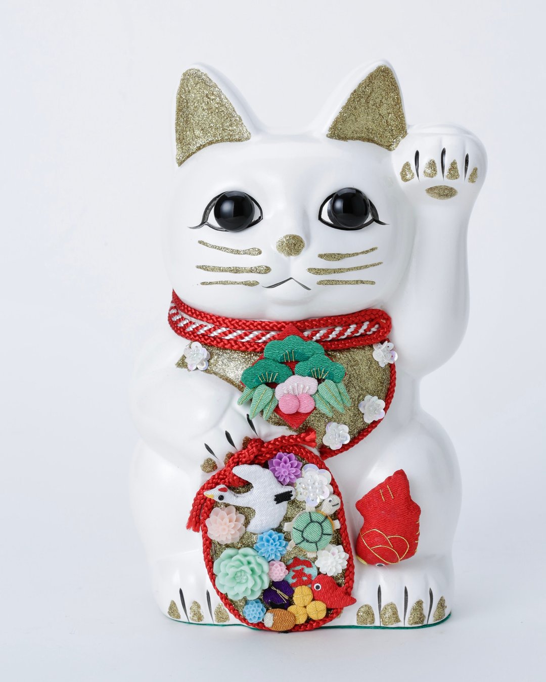 Tsuru turtle　lucky manekineko - 摆饰 - 陶 白色