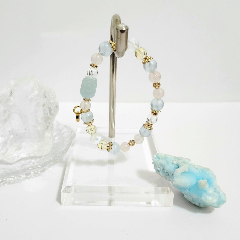 海蓝宝貔貅设计手链/招财招桃花/增强沟通能力/平衡情绪之水晶 - 手链/手环 - 水晶 蓝色