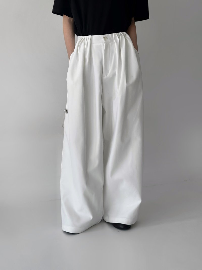 法式极简 花苞设计感西裤 慵懒阔腿拖地长裤 - 男士长裤 - 其他材质 白色