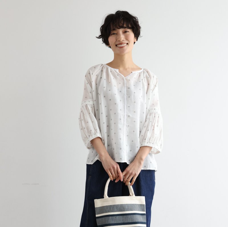 日系简约甜美优雅波点 轻盈垂坠 自然皱褶 精致透肤上衣 250404-1 - 女装衬衫 - 棉．麻 