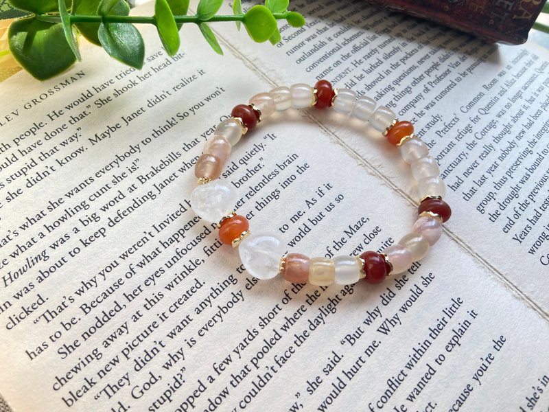 安神。净化。好人缘。白幽灵/樱花玛瑙/橙红玛瑙 - 手链/手环 - 半宝石 多色