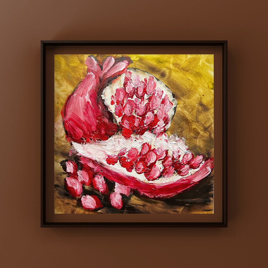 Pomegranate oil painting 6 inch Pomegranate art Kitchen wall art decor - 海报/装饰画/版画 - 其他材质 红色