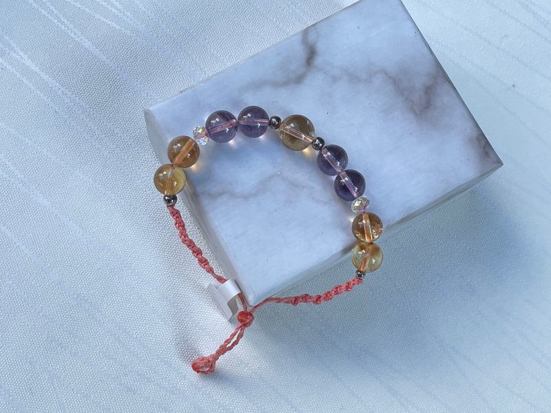220417 Macrame 南美蜡线 紫水晶 黄水晶 手链 - 手链/手环 - 半宝石 紫色