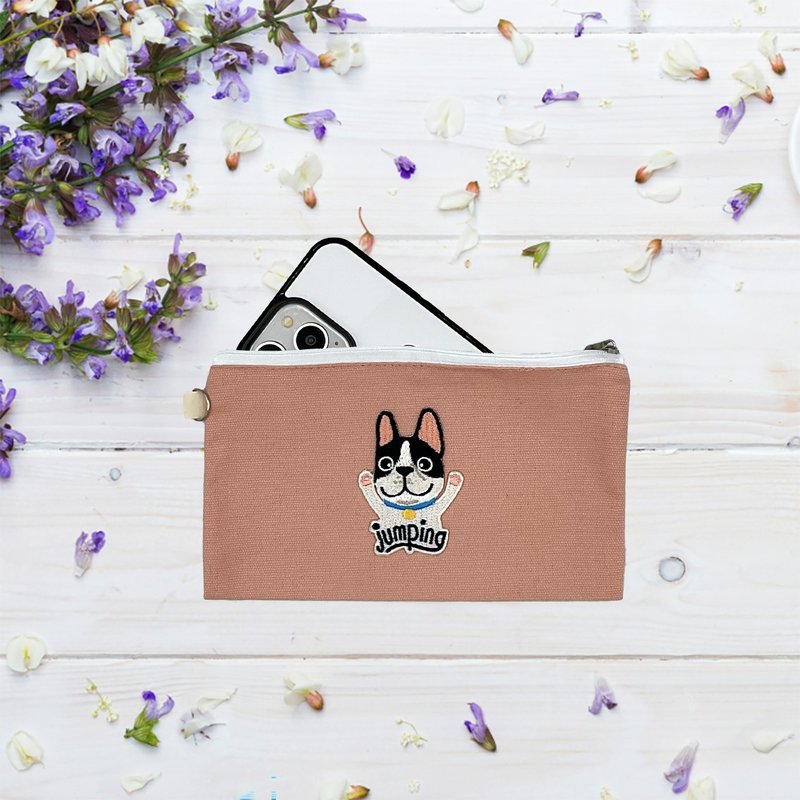 法斗刺绣收纳袋 - 化妆包/杂物包 - 棉．麻 