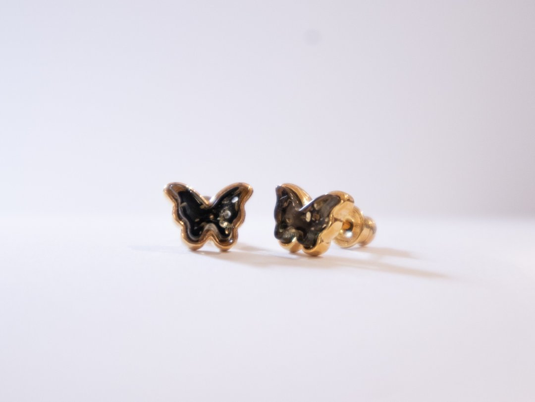 925 silver AMBER蝴蝶 耳环。耳钉 - 耳环/耳夹 - 宝石 金色