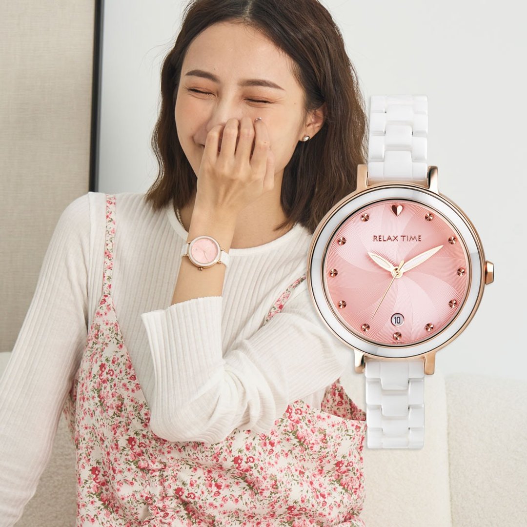 RELAX TIME春日花漾玫瑰金×陶瓷系列-粉(RT-98-2) - 女表 - 不锈钢 粉红色