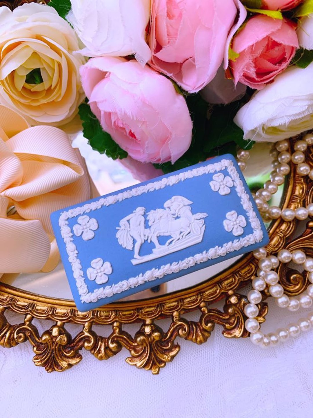 英国骨瓷Wedgwood jasper蓝色碧玉浮雕希腊神话珠宝盒生日送礼 - 其他 - 瓷 蓝色