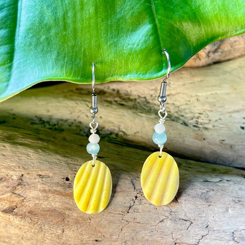 贝壳系列 / 迷你洋芋脆片 / 柠檬海盐 / 耳环 / 耳夹 - 耳环/耳夹 - 贝壳 黄色
