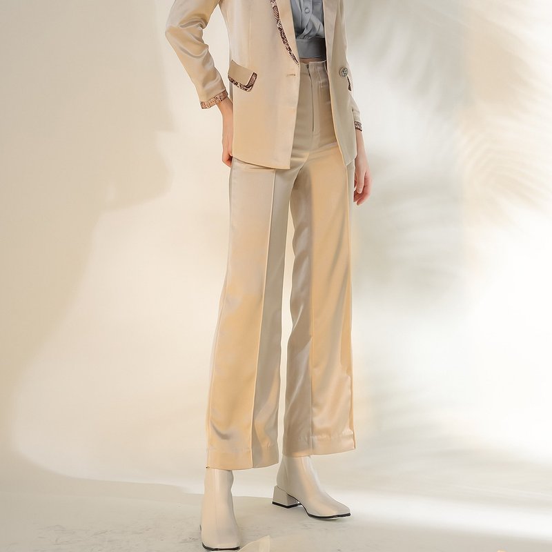 AVVJOY | 印花高级拼接西装裤合身长袖全长中腰直筒裤小 - 女装长裤 - 其他材质 