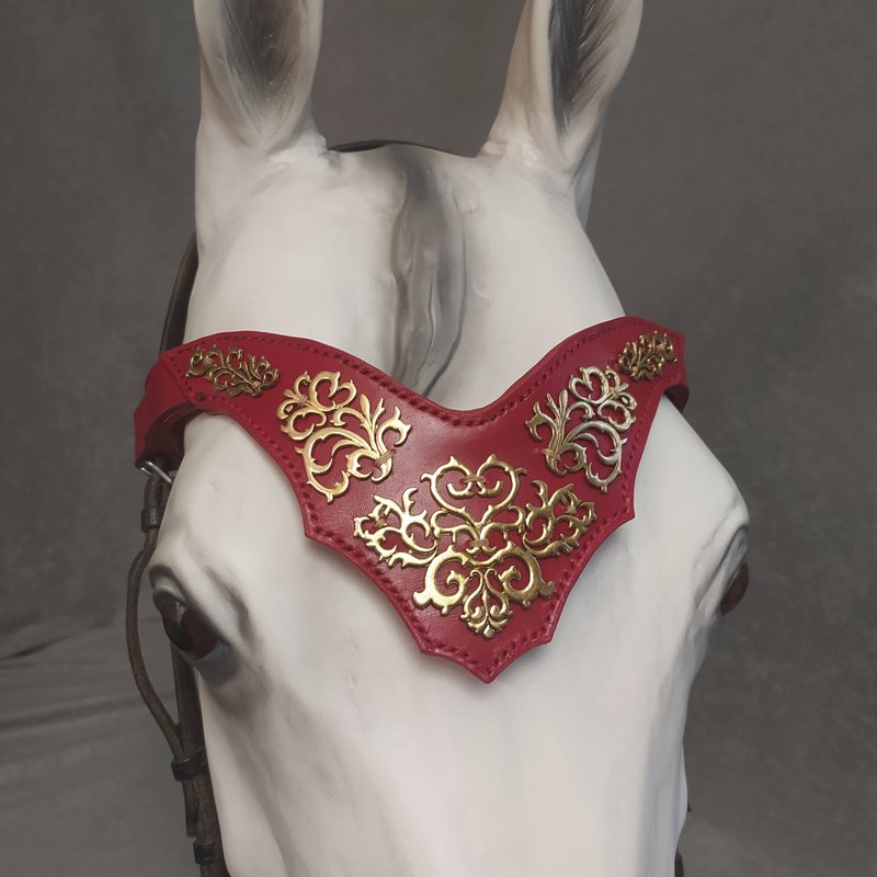 Medieval browband for horses Handmade horse brow band Custom size & gift box - 其他 - 真皮 金色