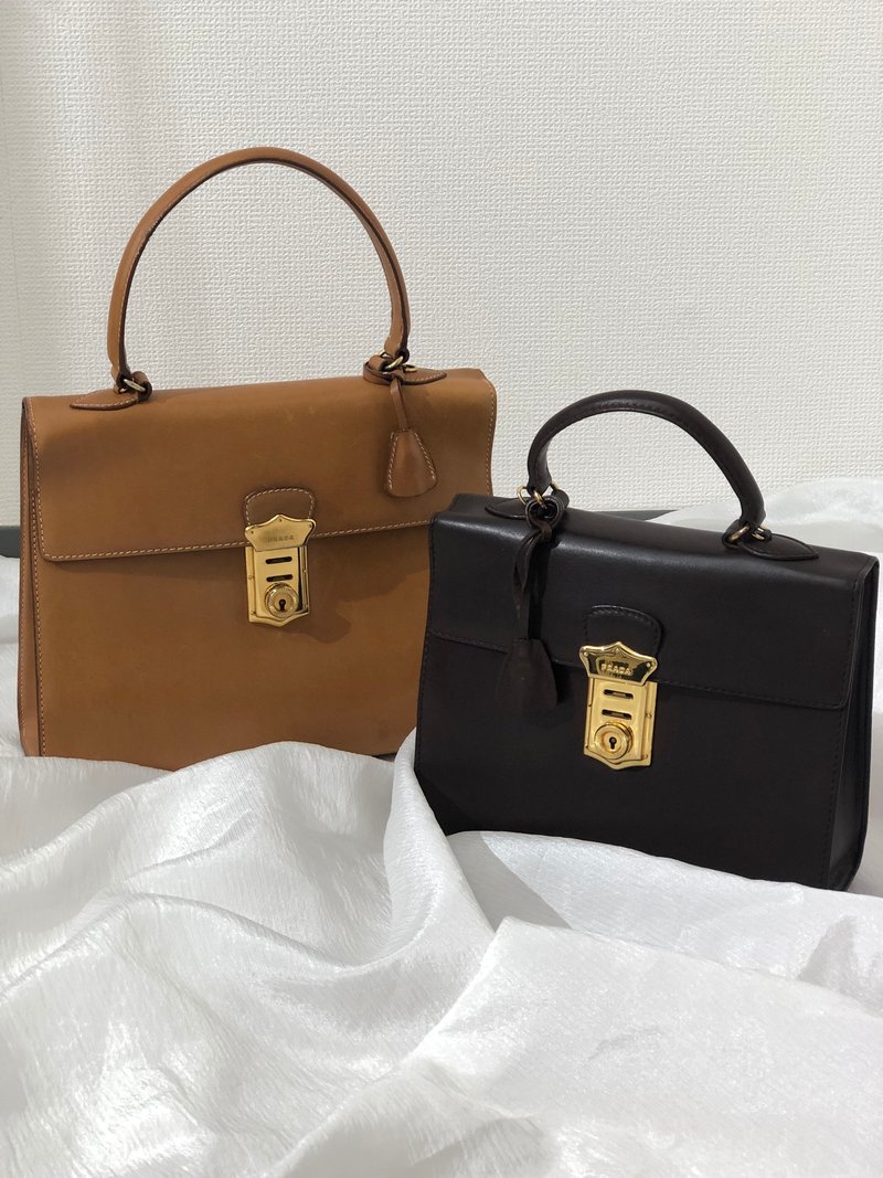 【日本直送名牌二手包】PRADA普拉达金属闭合皮革2way单肩包棕vintage vintage jejvki - 侧背包/斜挎包 - 真皮 咖啡色