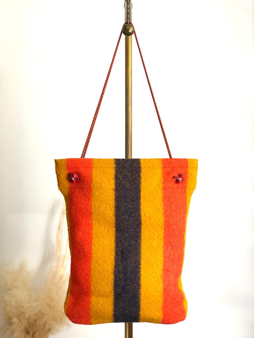 【VintageShop solo 日本直送中古包专卖店】HERMES 爱马仕 Aline GM 侧背包 橘色 黑色 Rocabar 羊毛 vintage 4k68f7 - 侧背包/斜挎包 - 羊毛 橘色