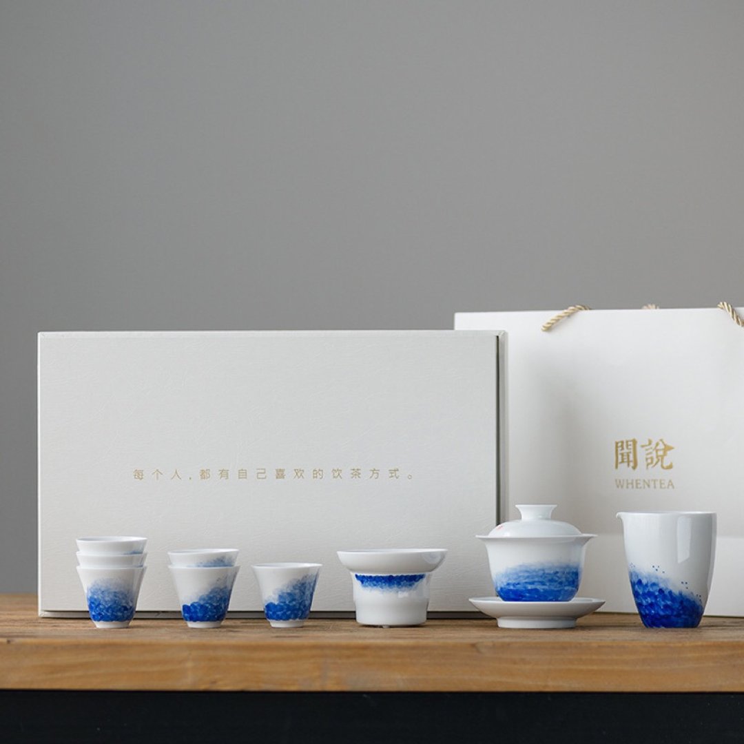 闻说|景德镇海浪白瓷功夫茶具套装 纯手绘釉下彩 - 茶具/茶杯 - 陶 