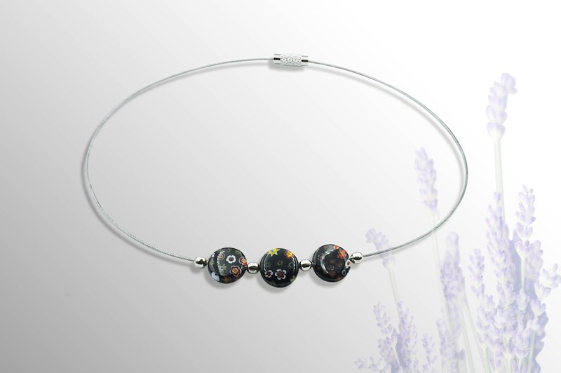 花影琉璃   三圆  (黑) - 项链 - 琉璃 白色