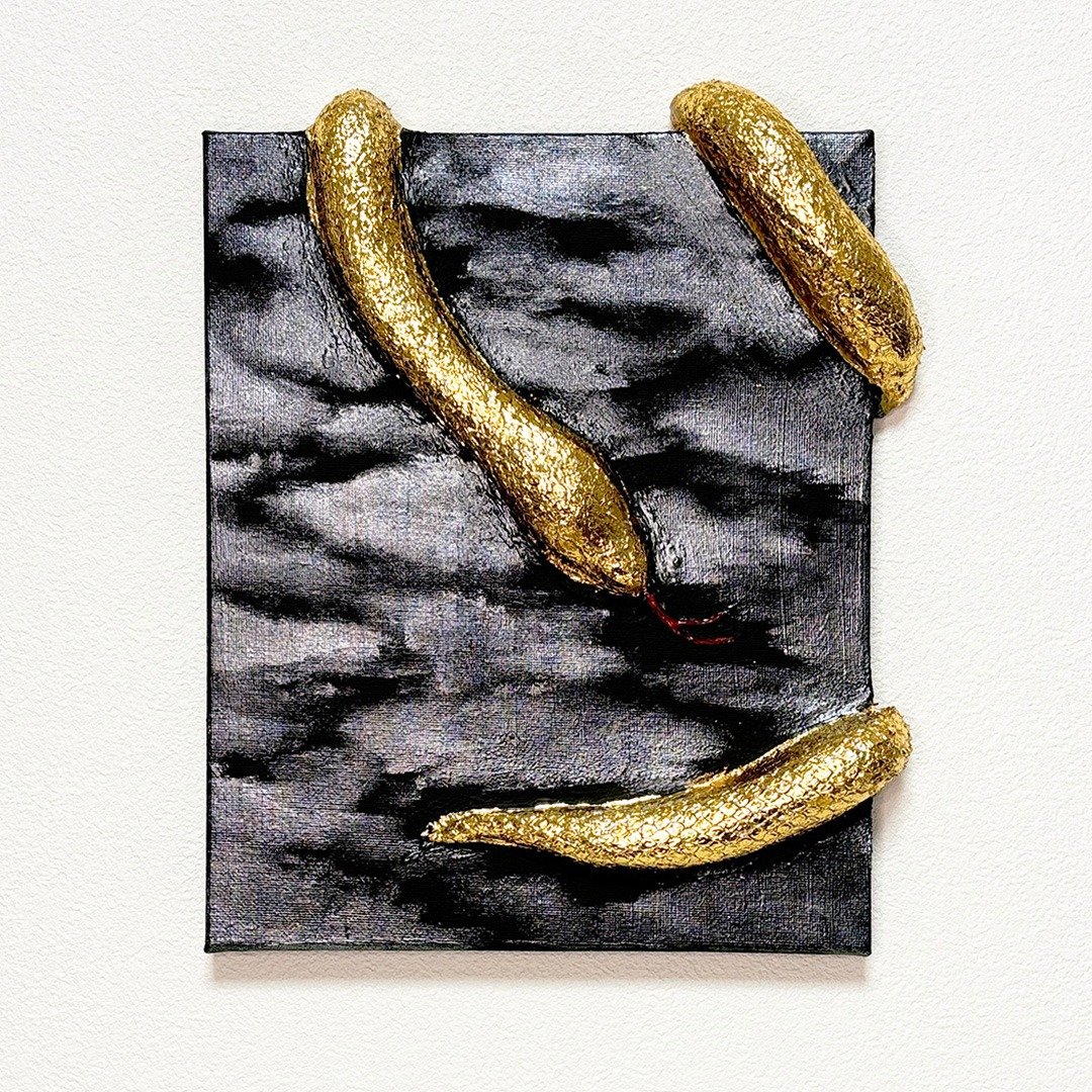 原画 原创 绘画 压克力画 金蛇 27.3×22cm - 海报/装饰画/版画 - 其他材质 金色