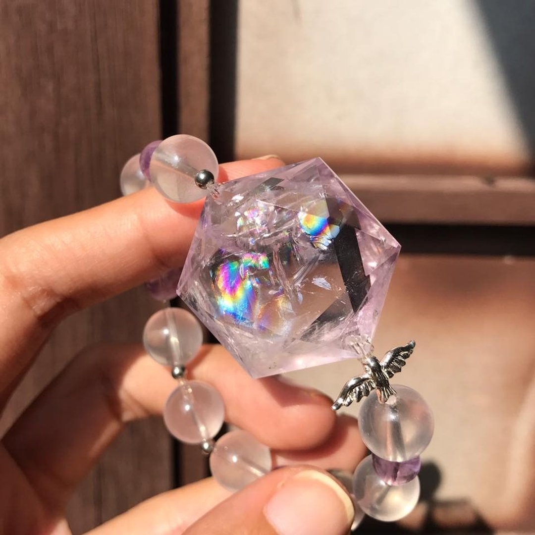 【Lost and find】天然石 彩虹 极光 紫水晶 飞鸟 水晶 手链 - 手链/手环 - 宝石 多色