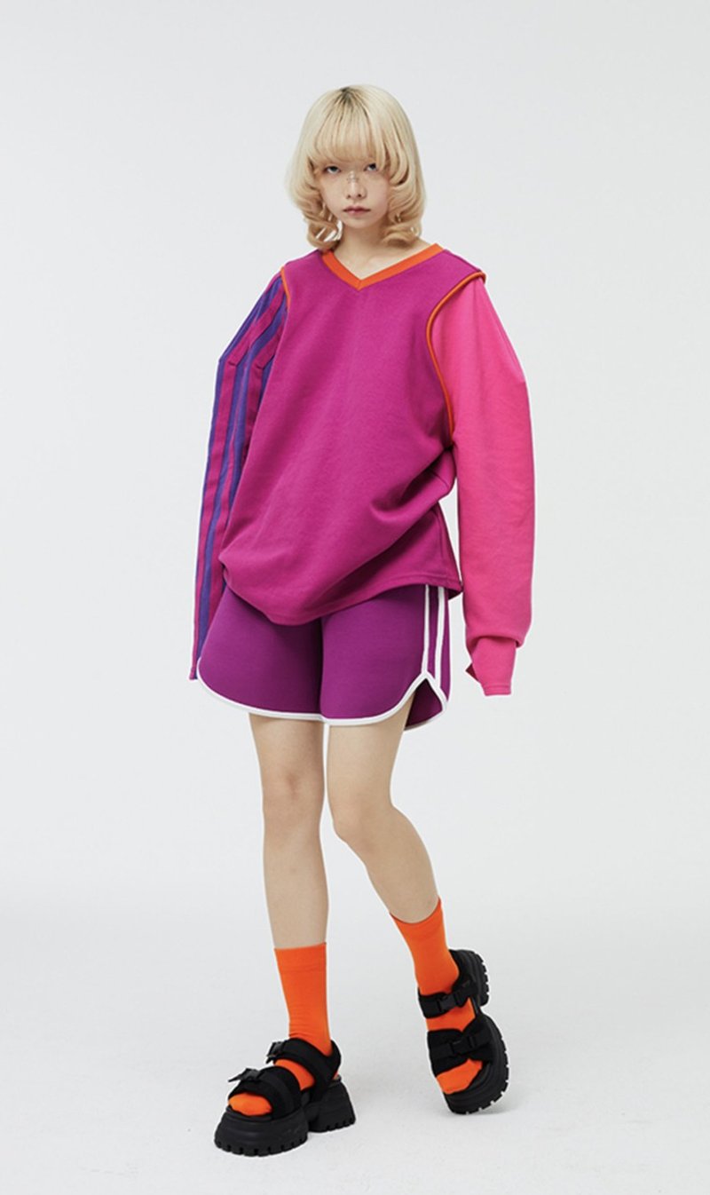 秋天專屬! 太空棉短裤 复古色系 宽鬆 阔腿 蓬蓬挺括 紫色 - 中性裤装 - 棉．麻 紫色