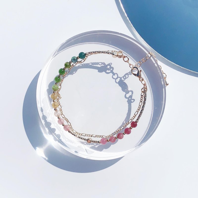 彩虹碧玺 14k包金双层链 天然水晶手环 - 手链/手环 - 水晶 多色