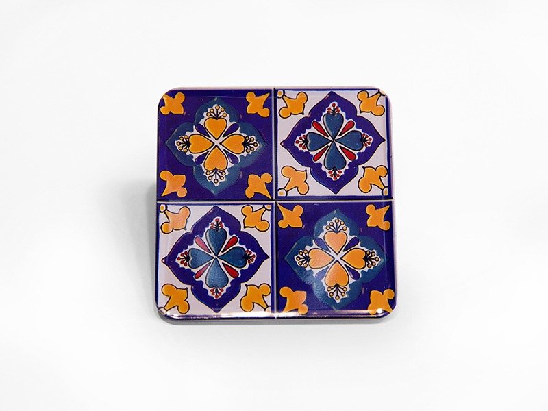 四格花 ☜台湾印象【老花砖磁铁杯垫】 - 杯垫 - 其他金属 蓝色