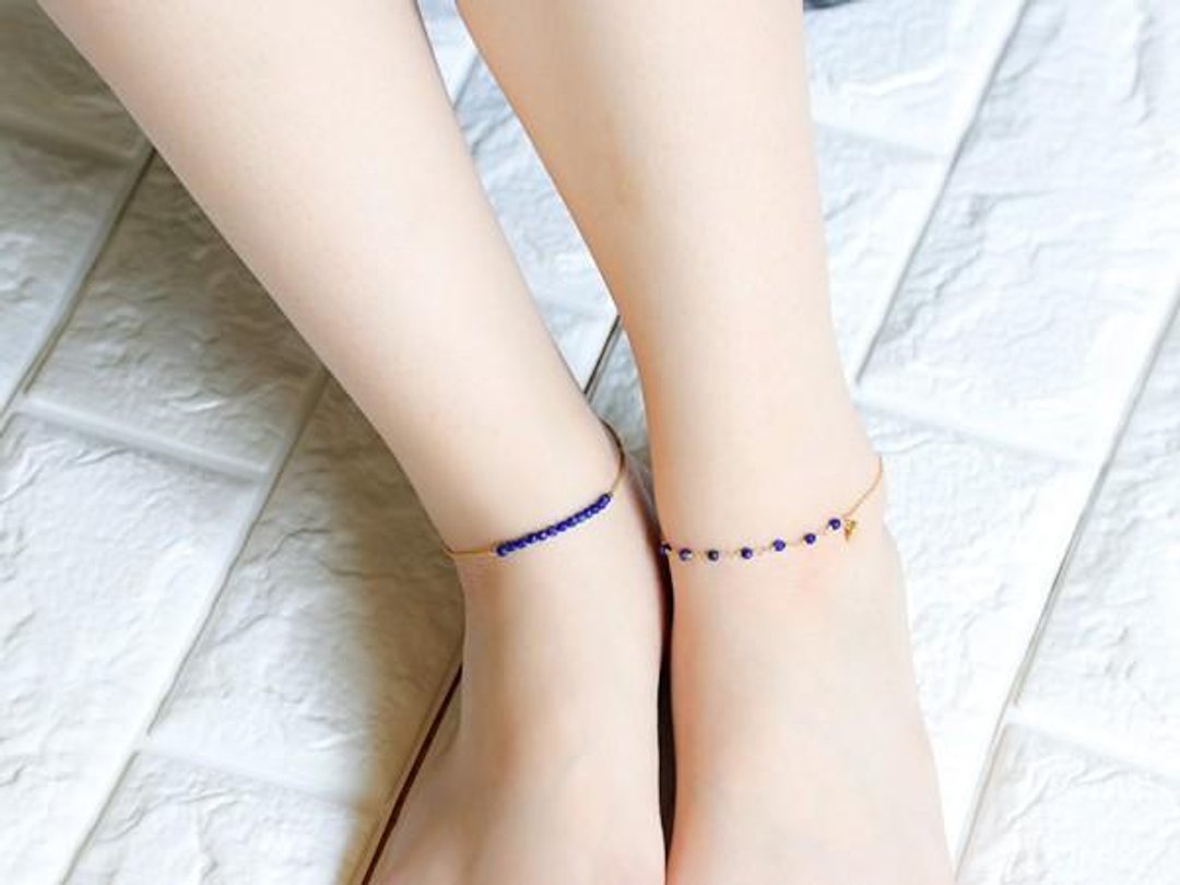 Good luck Successful luck UP 13 lapis lazuli anklets A / B type Single item December birthstone - 脚链/脚环 - 其他金属 蓝色