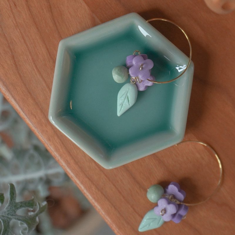 TeaTime  紫与绿小花组合  耳环 耳夹 - 耳环/耳夹 - 其他材质 紫色